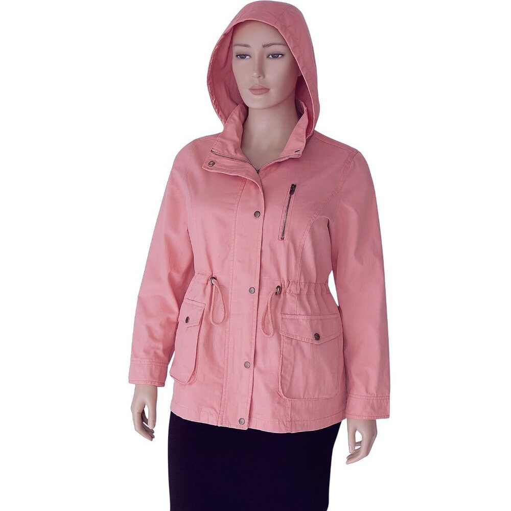 Women’s Dusty Rose Hooded Utility Jacket 100% Cotton Military Safari Coat Size M - Picture 6 of 7